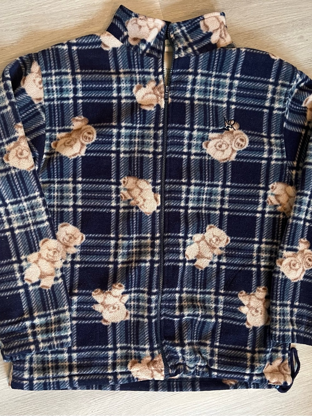 Women’s Navy Plaid Teddy Fleece Zip-Up Sweater